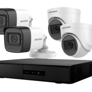 Combo de Seguridad Hikvision – 2 Cámaras Domo + 2 Cámaras Bullet + DVR 4 Canales + Fuente y Accesorios