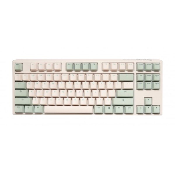 Teclado Mecanico Ducky One 3 TKL Teclas color crema y verde Matcha Interruptor rojo Ingles PBT Doble disparo sin costuras Estuche superior color crema